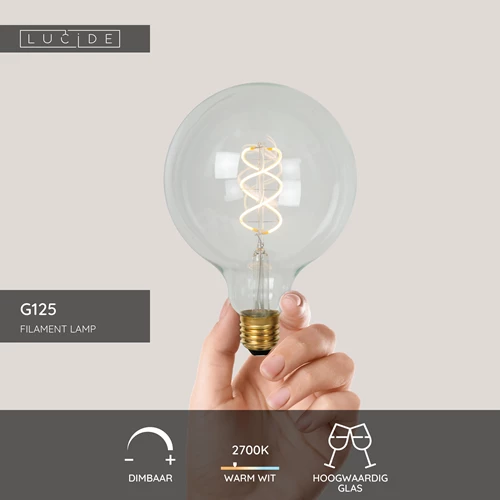 Lucide G125 - Filament lamp - Ø 12,5 cm - LED Dimb. - E27 - 1x4,9W 2700K - Transparant - USP